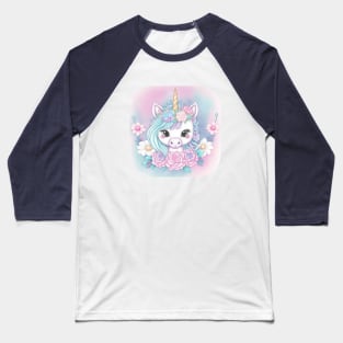 Cute Pastel Rainbow Unicorn Flowers Baseball T-Shirt